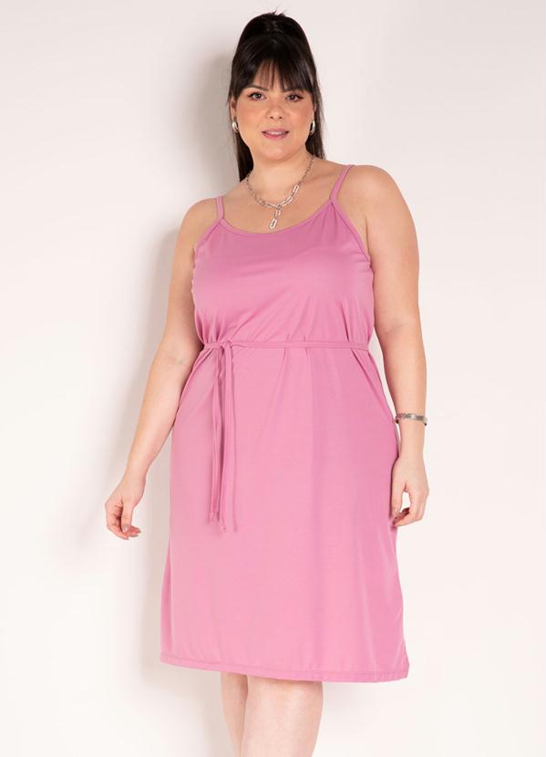Vestido de Al�as (Rosa) com Amarra��o Plus Size
