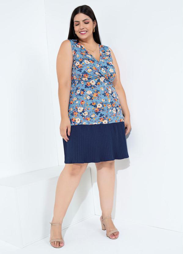 Vestido Floral com Barra Plissada Plus Size - Marguerite