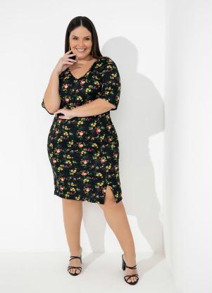 Vestido (Floral) com Fenda Plus Size