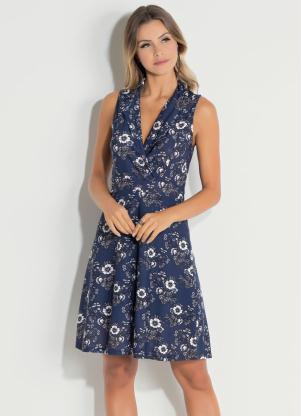 Vestido (Floral Dark) com Gola no Decote