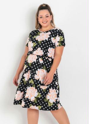 Vestido (Floral e Po�) com Franzido Plus Size