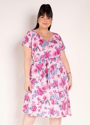Vestido (Floral Rosa) com Faixa Grátis Plus Size Vestido (Floral Rosa) com Faixa Grátis Plus Size