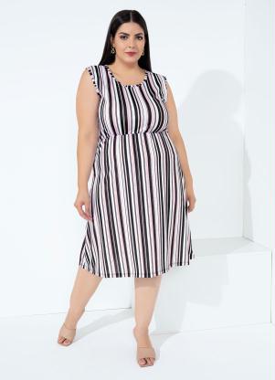 Vestido (Listrado) com El�stico Plus Size
