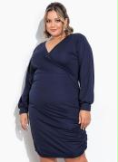 Vestido Marinho com Franzidos Laterais Plus Size