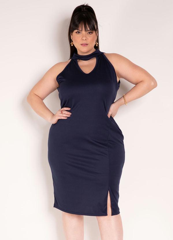 Vestido (Marinho) com Vazado no Decote Plus Size