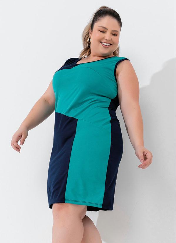 Vestido (Marinho e Turquesa) Tubinho Plus Size