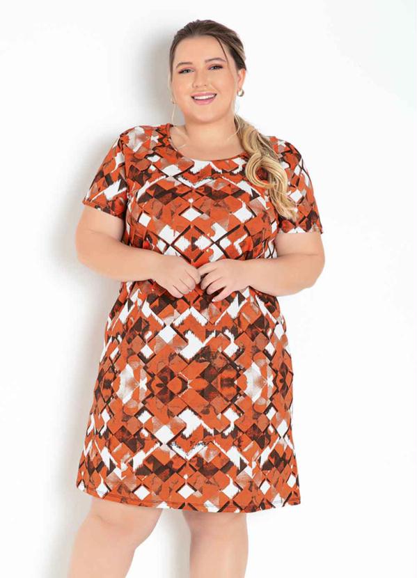 Vestido Midi (Abstrato Laranja) Plus Size Vestido Midi (Abstrato Laranja) Plus Size
