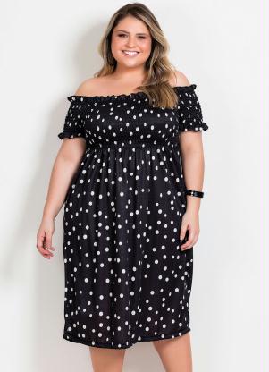 Vestido Midi (Po�) com Decote Frufru Plus Size