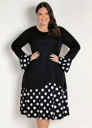 Vestido Midi (Po� e Preto) com Babados Plus Size