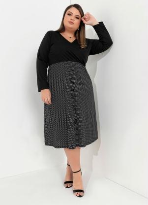 Vestido Midi (Preto e Po�) Plus Size