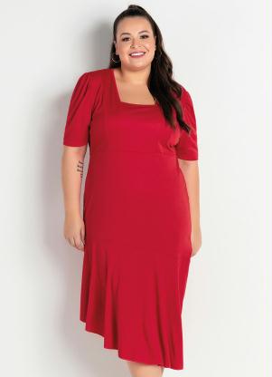 Vestido Midi (Vermelho) em Camadas Plus Size