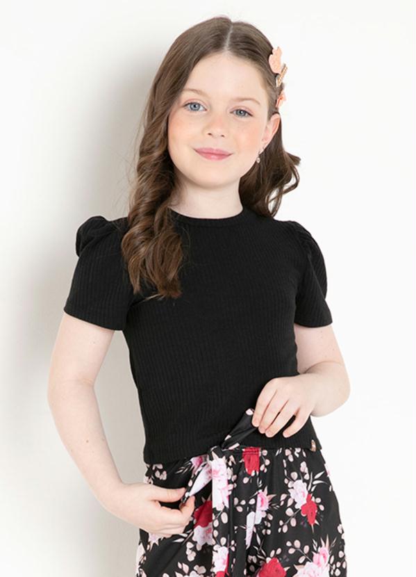 Cropped Infantil (Preto) com Mangas Bufantes