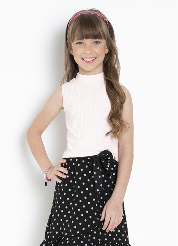 Cropped (Rosa) Canelado com Gola