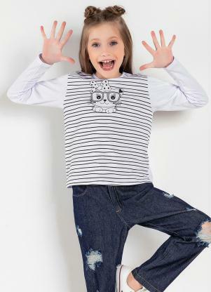 Blusa Infantil (Branca) Mangas Longas com Estampa