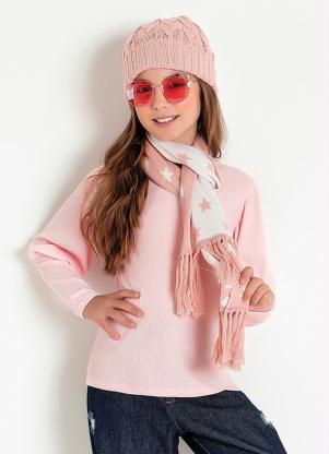 Blusa Infantil Canelada (Rosa) com Mangas Bufantes