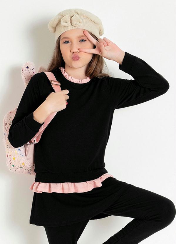 Blusa Infantil (Preto e Rosa) com Babados