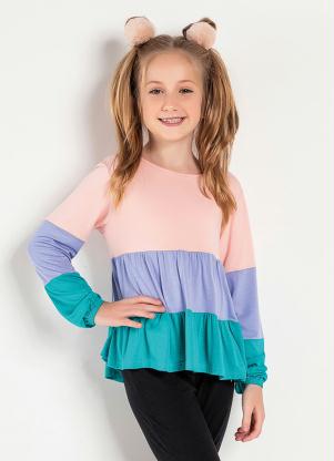 Blusa Infantil (Rosa) com Recortes Tricolor