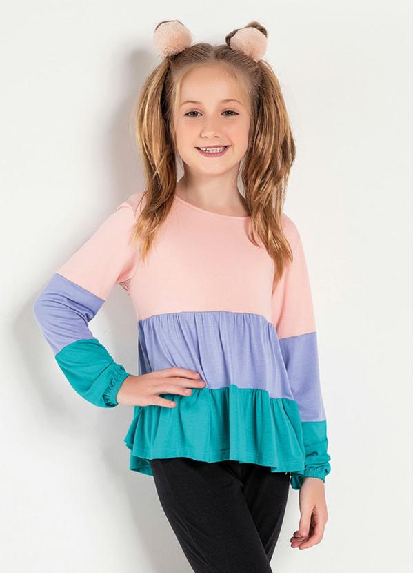 Blusa Infantil (Rosa) com Recortes Tricolor