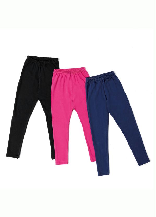 Kit Tr�s Cal�as Legging Infantis (Preta/Rosa/Azul)