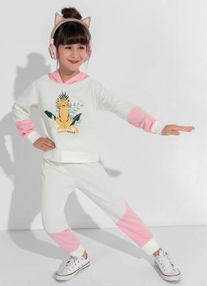 Conjunto Infantil (Off White/Rosa) com Capuz