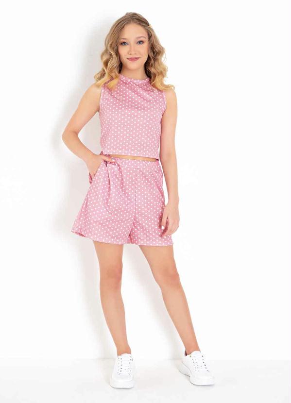 Conjunto Juvenil (Poá Rosa) com Cropped e Short Conjunto Juvenil (Poá Rosa) com Cropped e Short