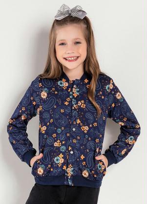Jaqueta Bomber Infantil (Floral Azul)