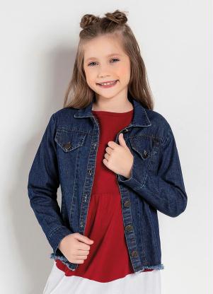 Jaqueta Infantil (Jeans Escuro) com Barra Desfiada