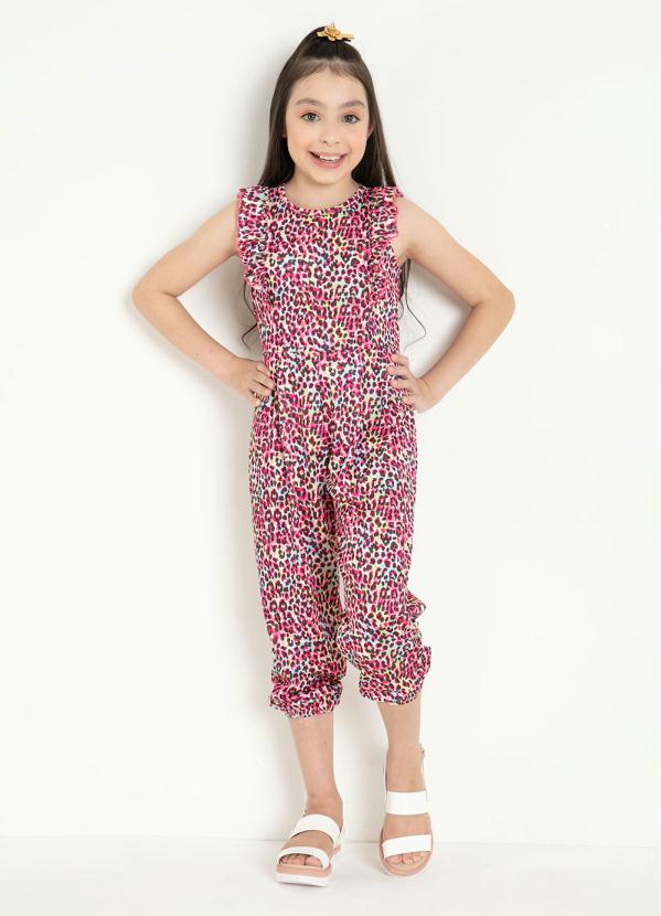 Macac�o Infantil (On�a Rosa) com Mangas em Babado