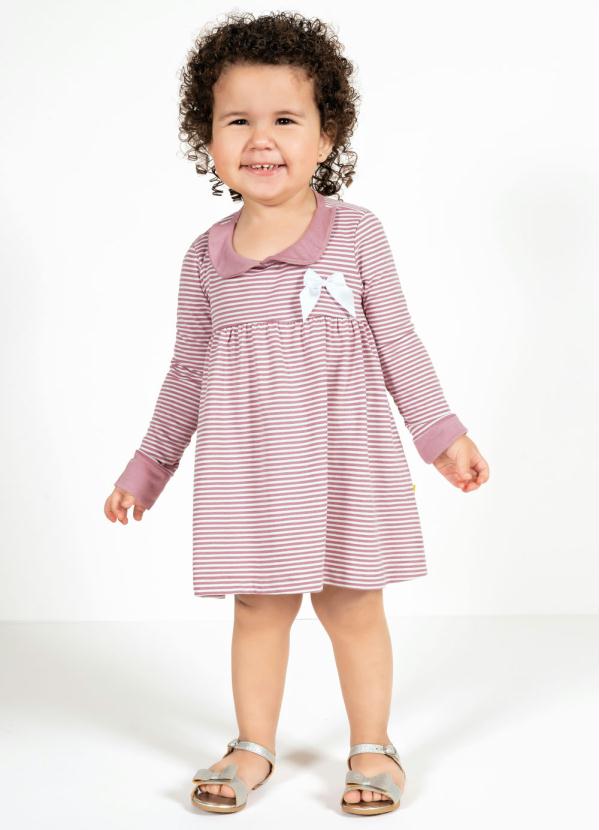 Vestido Bebê com Laço (Listras Rosa) Vestido Bebê com Laço (Listras Rosa)