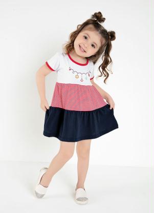 Vestido Beb� (Tricolor) com Bordado Frontal