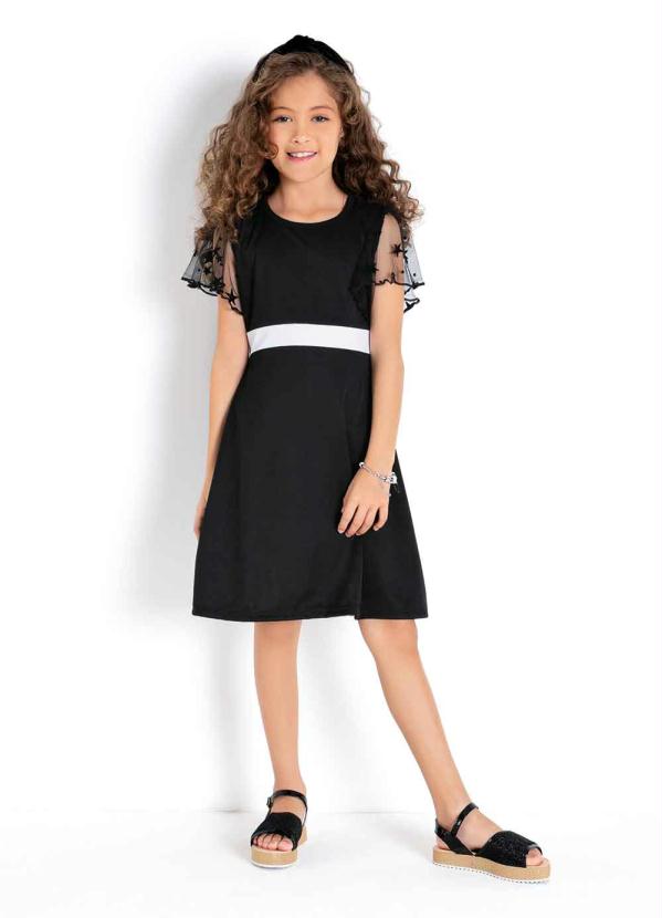 Vestido Curto Infantil (Preto) com Mangas Amplas Vestido Curto Infantil (Preto) com Mangas Amplas