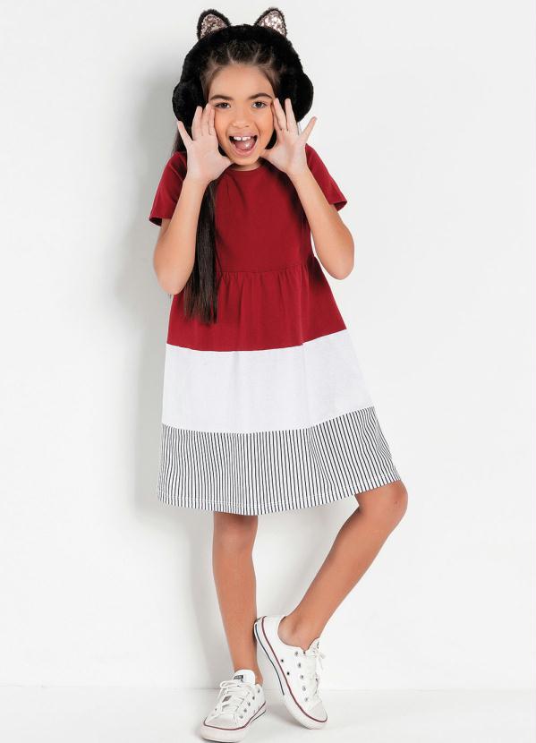 Vestido Infantil (Bordô) com Recortes Vestido Infantil (Bordô) com Recortes