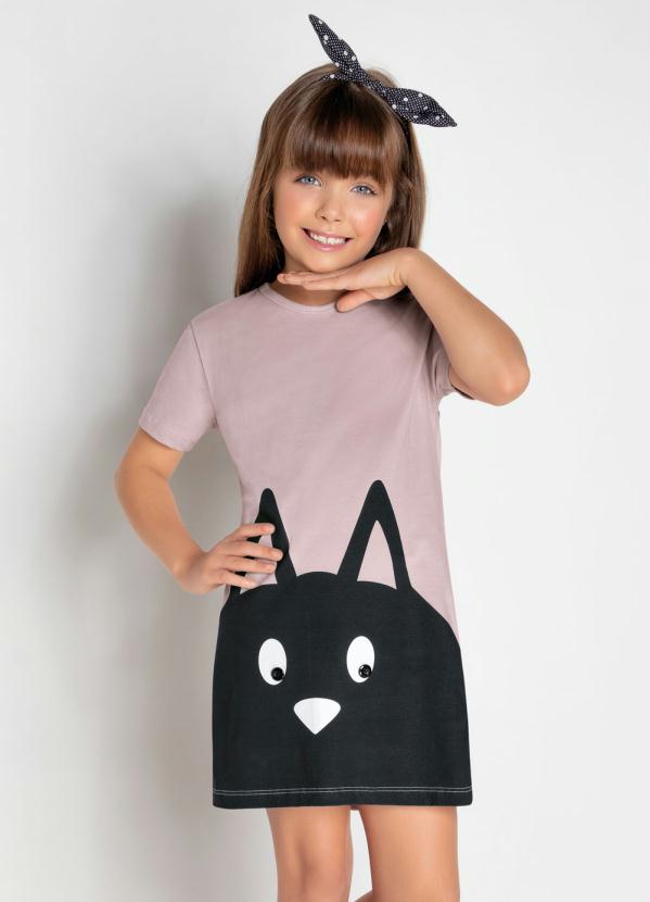 Vestido Infantil com Estampa Gatinho (Rosa)