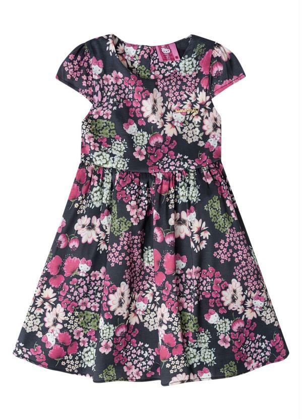 Vestido Infantil em Tafetá Preto Hello Kitty - Quimby