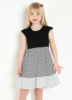 Vestido Infantil (Listrado) com Mangas Curtas