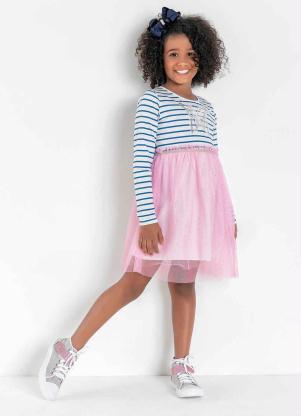 Vestido Infantil (Listrado) com Tule na Saia