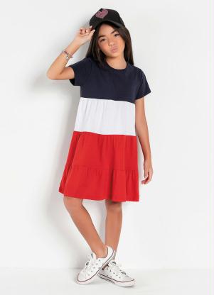 Vestido Infantil (Marinho/Branco/Vermelho)