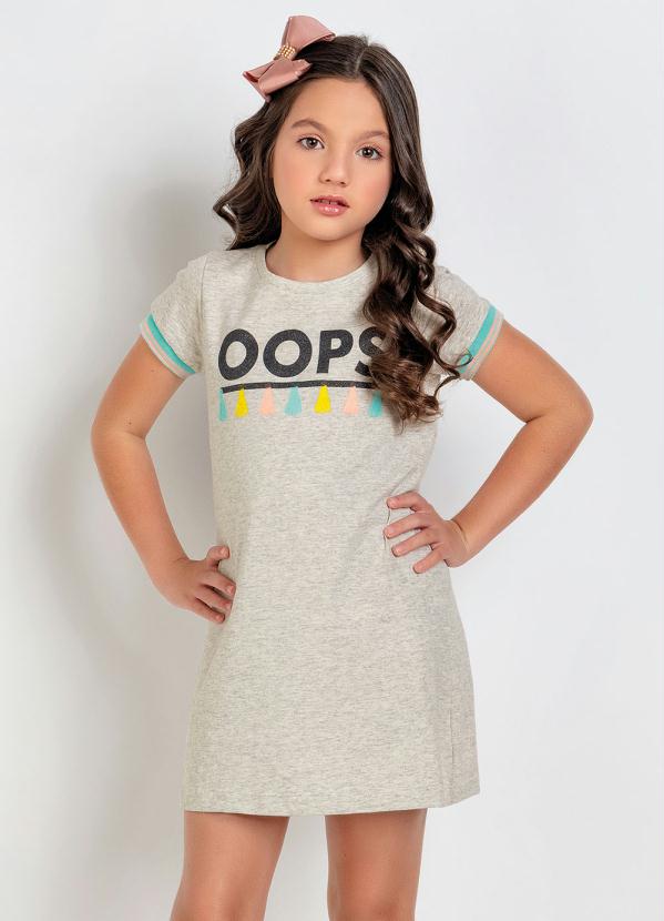 Moda Pop - Vestido Infantil Mescla Estampa com Glitter