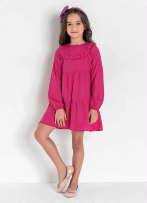 Vestido Infantil (Pink) com Babado no Decote