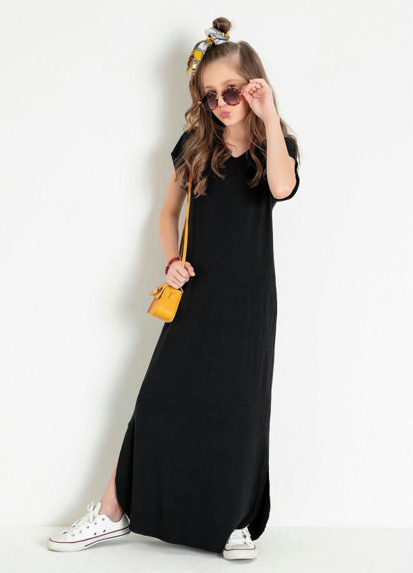 Vestido Infantil (Preto) com Fenda