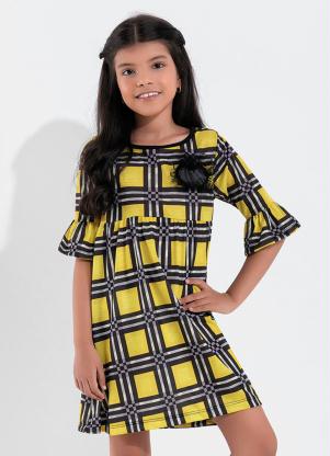Vestido Infantil (Xadrez Amarelo) com Babado