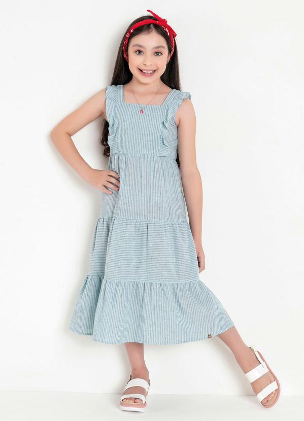Vestido Longo Infantil (Listrado Azul) com Babado Vestido Longo Infantil (Listrado Azul) com Babado