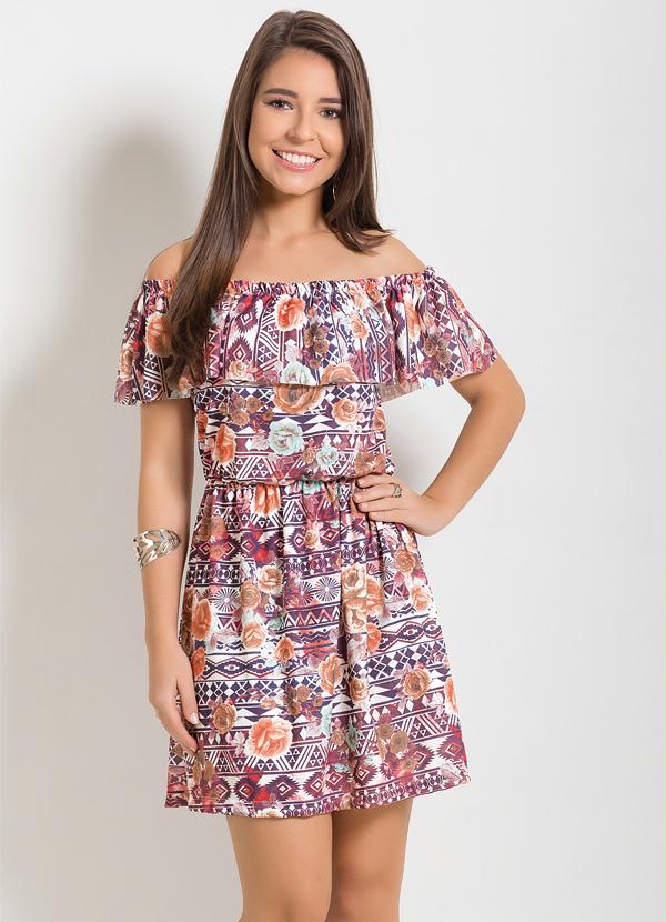 vestido ombro a ombro floral