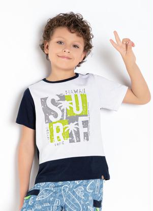 Camiseta Infantil (Branco/Marinho) com Estampa Camiseta Infantil (Branco/Marinho) com Estampa