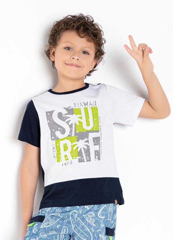 Camiseta Infantil (Branco/Marinho) com Estampa Camiseta Infantil (Branco/Marinho) com Estampa