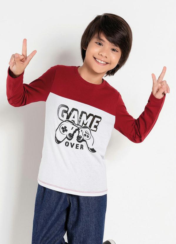 Camiseta Infantil (Bord� e Branca) com Estampa