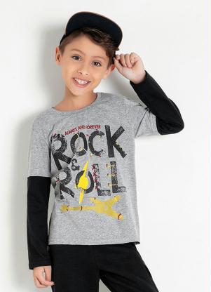 Camiseta Infantil Mangas com Sobreposi��o (Cinza)