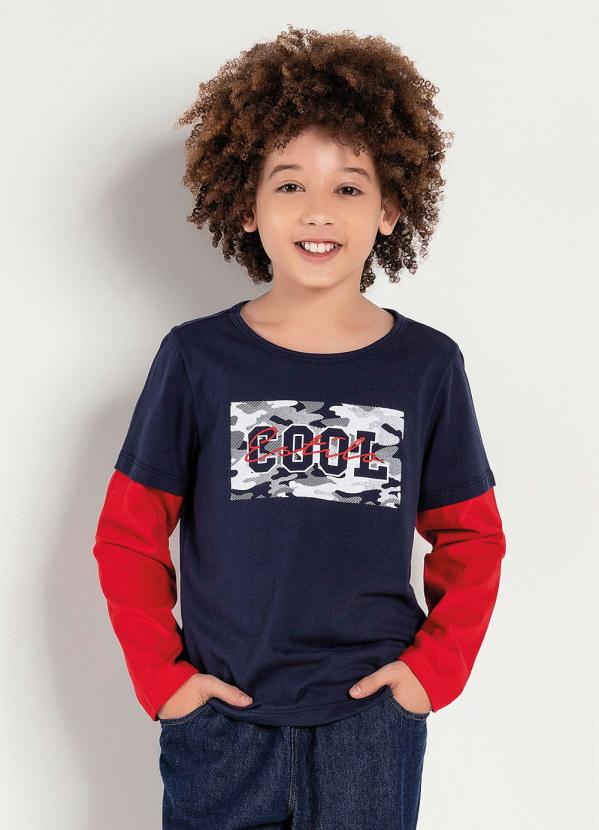 Camiseta Infantil (Marinho e Vermelho) Manga Longa