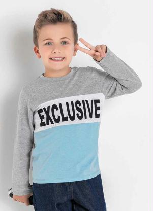 Camiseta Infantil (Mescla e Azul) Mangas Longas Camiseta Infantil (Mescla e Azul) Mangas Longas