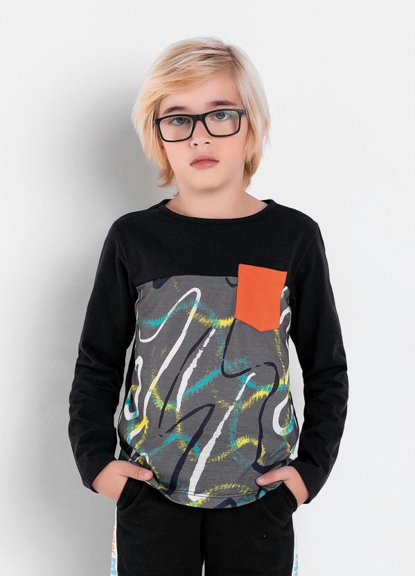 Camiseta Infantil (Preta) com Bolso